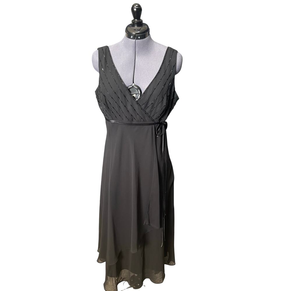 Evan Picone Black Empire Waist Dress Sleeveless Sheer Overlay Size 12 Formal
